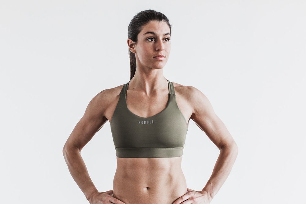 NOBULL Women's Pace Sports Bras - Army Green - Ireland (3652IDFNW)